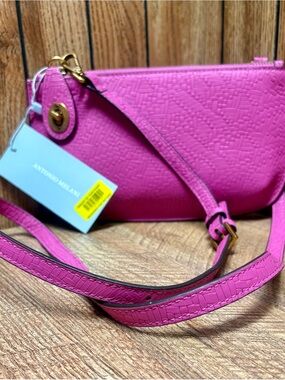 Antonio Melani Bright Pink Textured Leather Convertible Crossbody Bag NWT